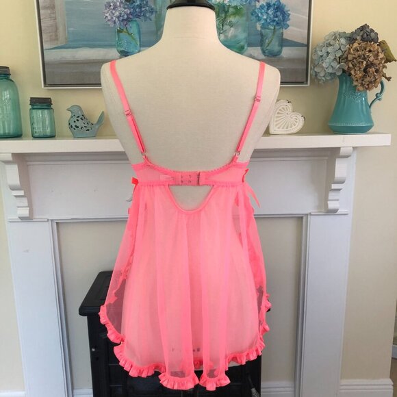 Victorias Secret Hot Pink/Melon Sequined Babydoll Nighty Size 34D - Picture 4 of 7